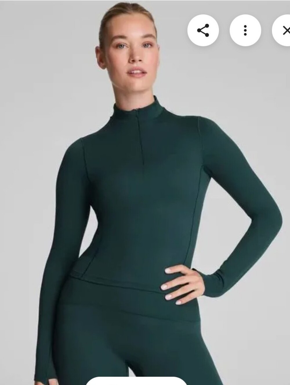SPANX Get Moving Brushed Contour Half Zip Pullover Meridian Forest S